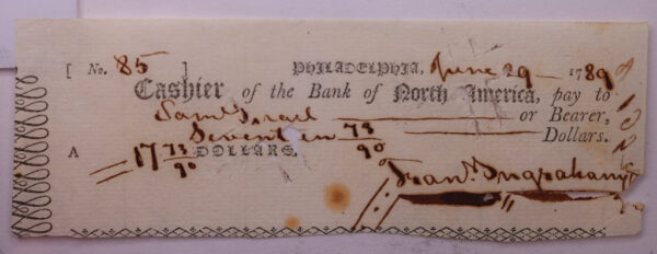 1789 $17 73/90., Bank of America Receipt., Obsolete Currency.,#18265