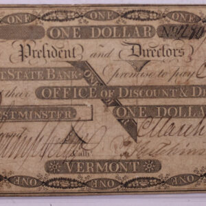 1808 $1, Vermont State Bank, Westminster, VT., Store #18577