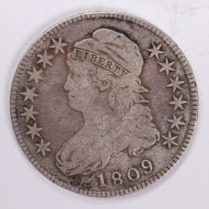 1809 Cap Bust Half Dollar., Normal Edge., Very Good Circulated Coin., #1995