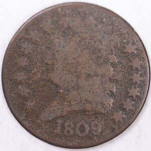 1809 Draped Bust Half Cent, Very Good Circulated Coin. Store #B809.02