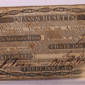1812 $3, Hall & Augusta Bank, MASS., Obsolete Currency., #18355