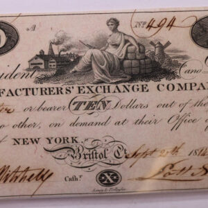 1814 $10, Manufacturers' Bank, Bristol, CT., Obsolete Currency., #18330