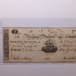1826 $2, MERCHANTS BANK, New York, N.Y., Obsolete Currency., Store #NY002