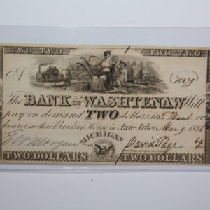 1836 $2, Ann Arbor, Michigan., Obsolete Currency, Store Sale 0932383