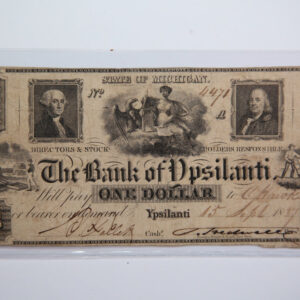 1837 $1, Ypsilanti, Michigan., Obsolete Currency, Store Sale 0932364.