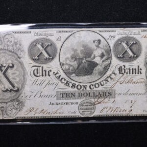 1837 $10 JACKSONBURGH, Michigan, Obsolete Currency. Store Sale #30101