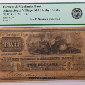 1837 $2., Farmers & Mechanics., MA., "ERIC NEWMAN"., PCGS F-15., Store #1547