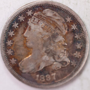 1837 Cap Bust Silver Dime, Very Fine Circulated Coin, Store #d837.01