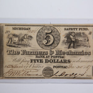 1837 Pontiac, Michigan., $5., Obsolete Currency, Store Sale 0932275
