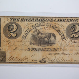 1838 $2, Monroe, Michigan., Obsolete Currency, Store Sale 0932407