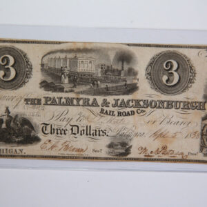 1838 $3, Palmyra., Michigan., Obsolete Currency, Store Sale 09322565