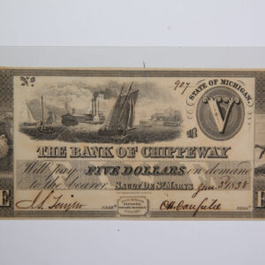 1838 Sault De St Mary's., Michigan., $5. Obsolete Currency, Store Sale 0932235