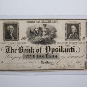 1839 $5, Ypsilanti, Michigan., Obsolete Currency, Store Sale 0932368.