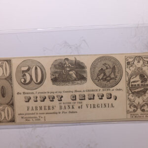 1839 50 Cent, Farmers' Bank of Virginia, Winchester., Obsolete Currency., Store #2121