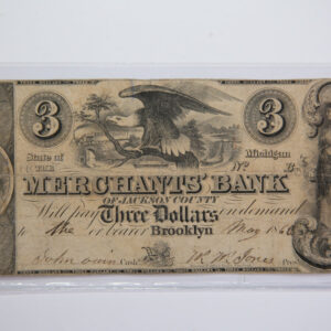 1840 $3, Brooklyn, Michigan., Obsolete Currency, Store Sale 0932487