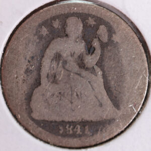 1841 Seated Liberty Silver Dime, About Good Circulated Coin, Store #d841.02