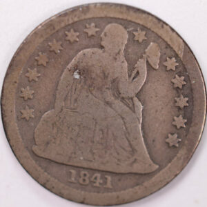 1841 Seated Liberty Silver Dime, Very Good Circulated Coin, Store #d841.01