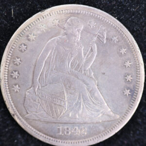 1842 Liberty Seated Silver Dollar, AU55 Details No Motto. Store #23080402