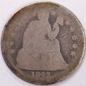 1842 Seated Liberty Silver Dime, Good Circulated Coin, Store #d842.01