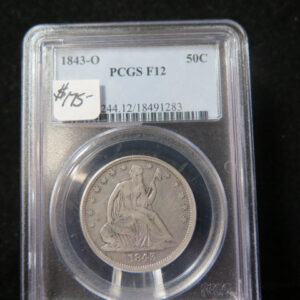 1843-O Seated Liberty Half Dollar, PCGS Graded F-12 Circulated Coin. Store # 03322