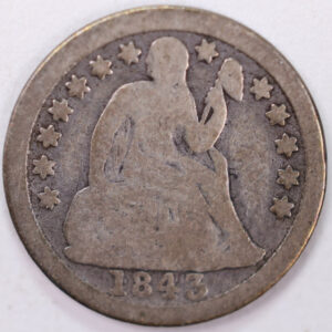 1843 Seated Liberty Silver Dime, Good Circulated Coin, Store #d843.01