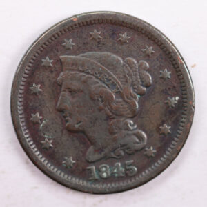 1845 Braided Hair., Large Cent., Fine Circulated Coin., Store Sale #CT0038