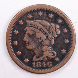 1846 Braided Hair., Large Cent., Fine Circulated Coin., Store Sale #CT0039