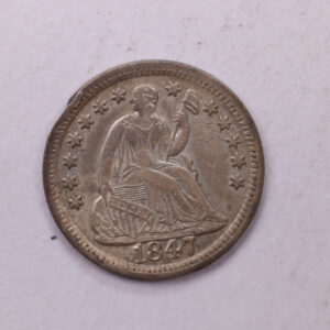 1847 Seated Liberty Half Dime., AU Details, Coin., Store Sale #18885