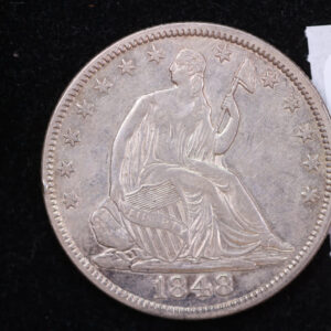 1848 Liberty Seated Half Dollar, Affordable Circulated Coin. Store #14133