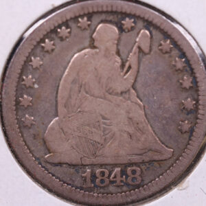 1848 Seated Liberty Quarter., Over Date., Very Fine Coin., Store#1067