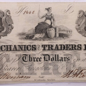 1851 $3, MECHANICS TRADERS BANK, Georgetown, D.C., STORE #18516