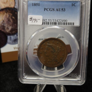 1851 Liberty Head Large Cent. PCGS Graded AU53. Store #08482