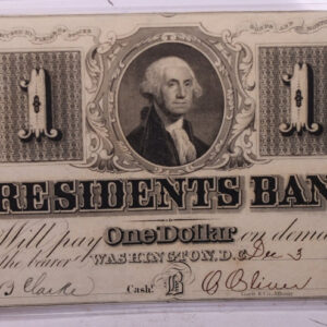 1852 $1, Presidents Bank, Wash D.C., Obsolete Currency., #18381