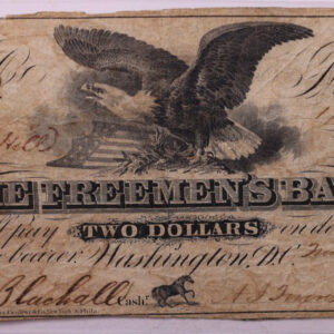 1852 $2, Freemans Bank, Wash D.C., Obsolete Currency., #18391