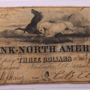 1852 $3 Bank of North America, Wash D.C., Obsolete Currency., #18369