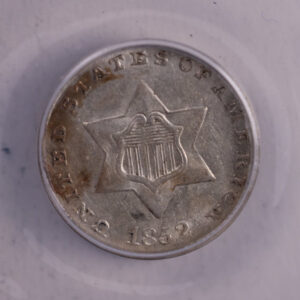 1852 3 Cent Silver., ANACS Certified; AU-50., Store #9085.