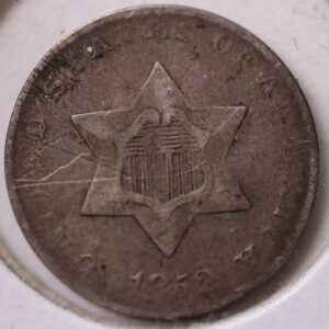 1852 3 Cent Silver., TRYME., Very Fine Circulated Coin., Store #2219