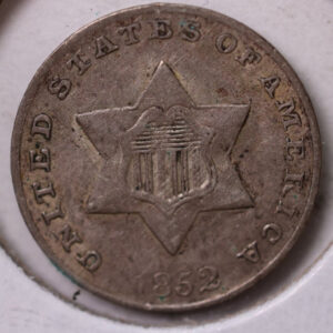1852 3 Cent Silver., TRYME., Very Fine Circulated Coin., Store #2220