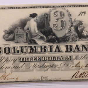 1852 $3 COLUMBIA BANK, WASH, D.C., Obsolete, STORE #18452