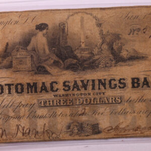 1852 $3, Potomac Savings Bank, Wash D.C., Obsolete Currency., #18380