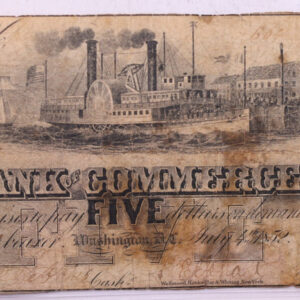 1852 $5, BANK of COMMERCE., WASHINGTON D.C., STORE #18534
