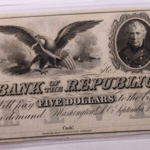 1852 $5, Bank of the Republic, Wash D.C., Obsolete Currency., #18387