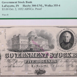 1852 $5., Government State Bank., LAFAYETTE, IN., PCGS AU-58., Store Sale #GIN002