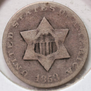 1853 3 Cent Silver., TRYME., Fine Circulated Coin., Store #2221