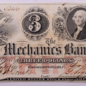 1853 $3, MECHANICS BANK, Georgetown, D.C., STORE #18514