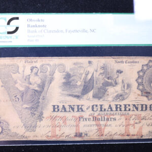 1853 $5., Bank of CLARENDON, Fayetteville, NC., PCGS VG10., Store #GNC007