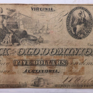 1853 $5, Bank of Old Dominion, VA., Circulated Obsolete Currency., Store #OBS005.