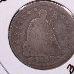 1853-O Seated Liberty Quarter., (B-3E)., Very Good, Circulated Coin., Store#1076