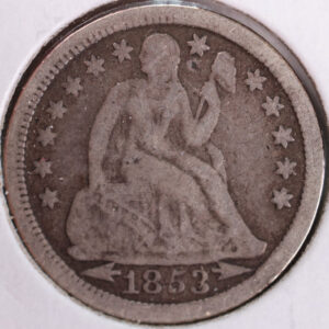 1853 Seated Liberty Silver Dime, Fine Circulated Coin, Store #d853.07