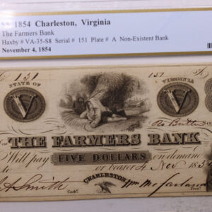 1854 $10., Farmers Bank., Charleston, VA., Obsolete., PCGS AU-55., Store #GVA003